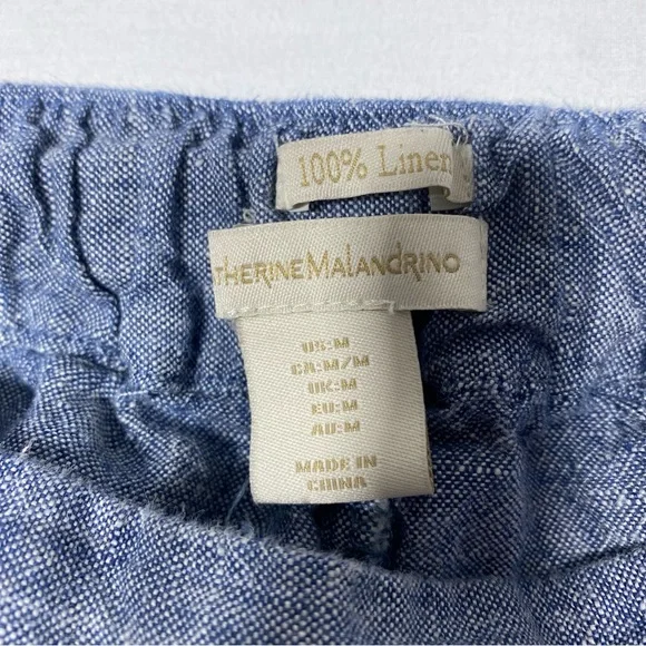 Catherine Malandrino Women’s High Waist Wide Leg Pants Blue 100% Linen Medium - Picture 3 of 8